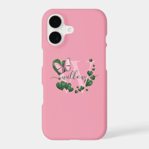 Personalised Pink Butterfly with Green Hearts