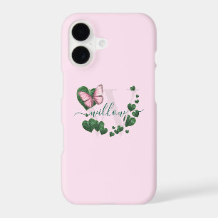 Personalised Pink Butterfly with Green Hearts