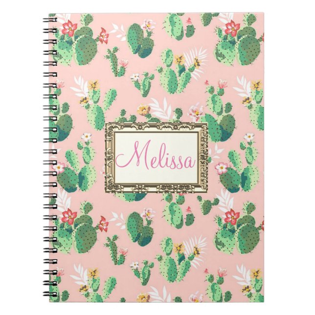 Personalised Pink Cactus Blooms Notebook (Front)