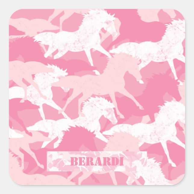 Personalised Pink Camouflage Horse Camo Square Sticker (Front)