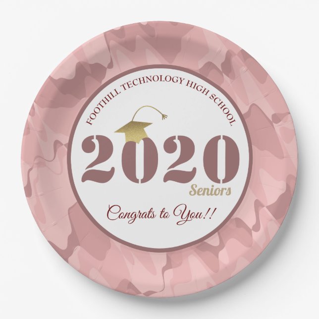 Personalised Pink Camouflage Pattern Graduation Paper Plate (Front)