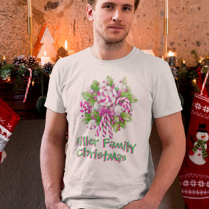 Personalised Pink Candy Cane Family Christmas T-Shirt