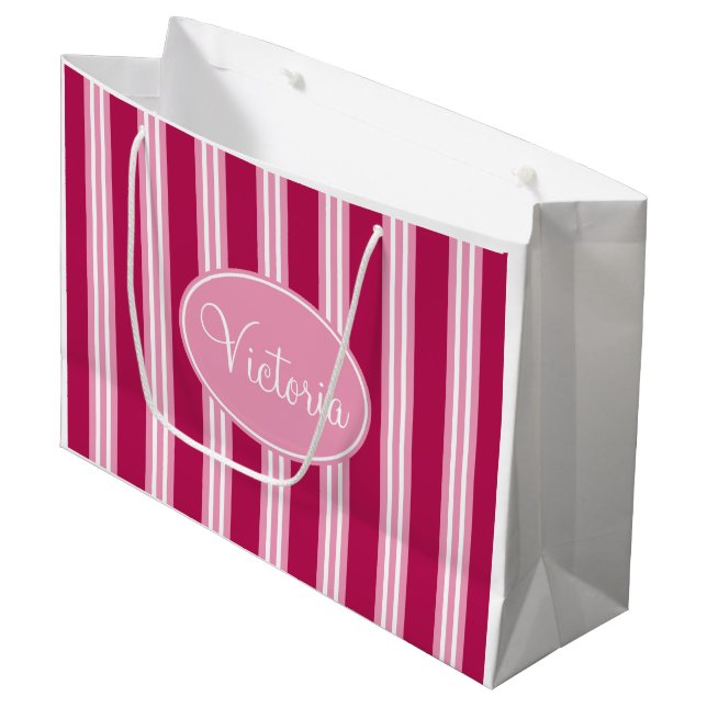Personalised Pink Candy Stripe Gift Bag (Front Angled)