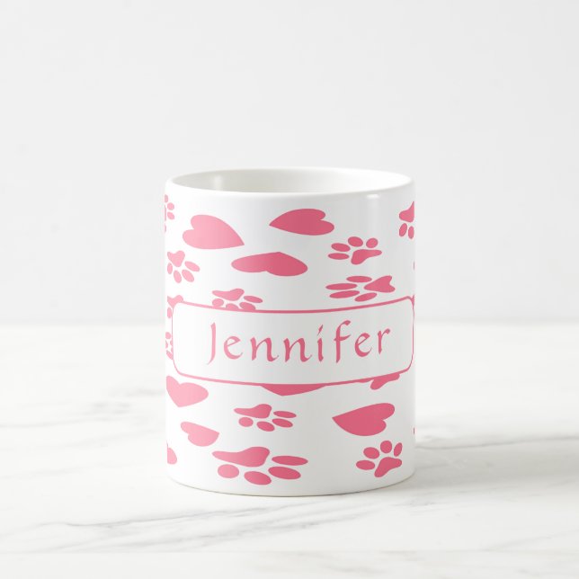  Personalised Pink Cat Paw Prints Customise name Coffee Mug (Center)