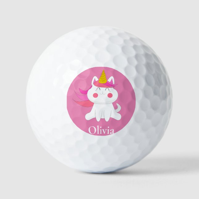 Personalised Pink Caticorn   Golf Balls (Front)