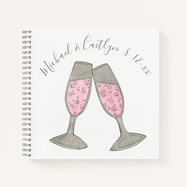 Personalised Pink Champagne Wedding Bridal Shower Notebook (Front)