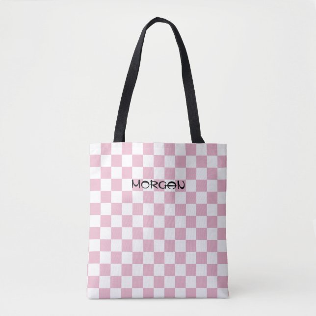 Personalised Pink Chequerboard Tote Bag – Custom (Front)