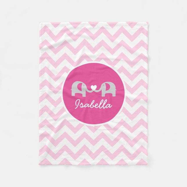 Personalised Pink Chevron Elephant Baby Blanket (Front)