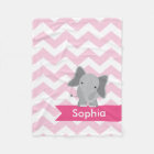 Personalised Pink Chevron Elephant Fleece Blanket