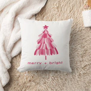 Personalised pink christrmas tree merry and bright cushion