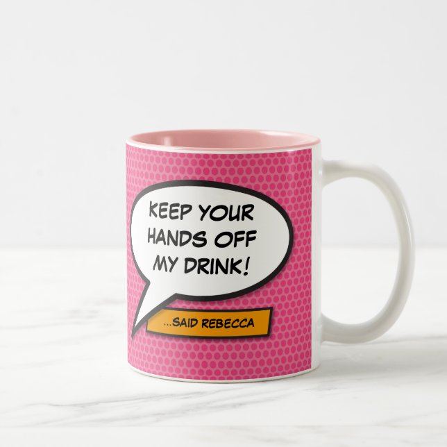 Personalised Pink Comic Book Speech Bubble Two-Tone Coffee Mug (Right)