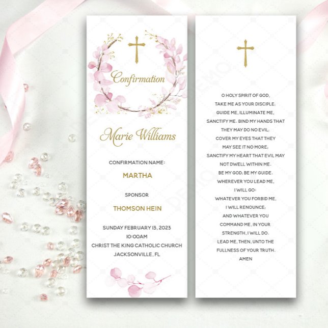 Personalised Pink Confirmation Prayer Card (Creator Uploaded)