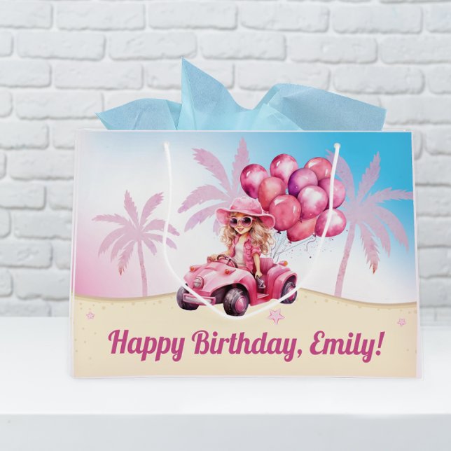 Personalised Pink Convertible Beach Birthday Large Gift Bag (A personalized gift bag adds a special touch to any girl's birthday celebration.)