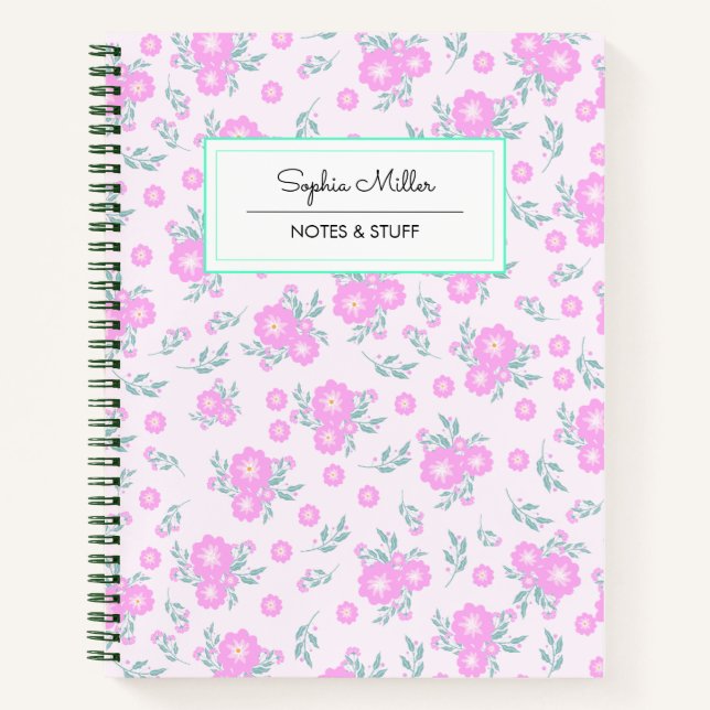 Personalised Pink Coquette Floral Spiral Notebook (Front)