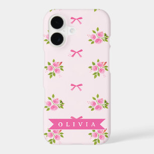 Personalised Pink Coquette Girly Bow Floral Name