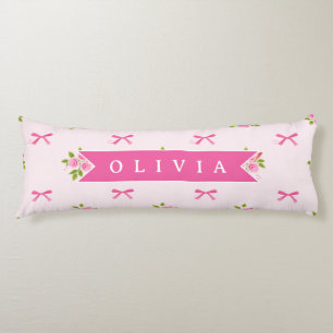 Personalised Pink Coquette Girly Bow Floral Name Body Cushion