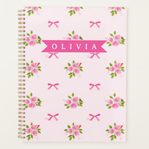 Personalised Pink Coquette Girly Bow Floral Name Planner