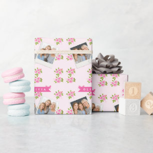 Personalised Pink Coquette Girly Bow Floral Name Wrapping Paper
