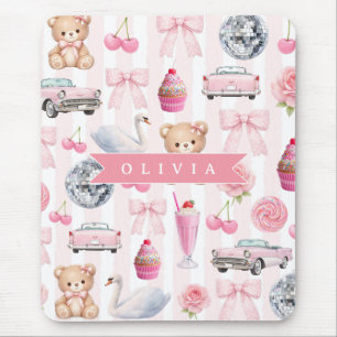 Personalised Pink Coquette Retro Cute Teddy Bear  Mouse Pad