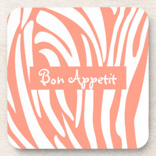 Personalised Pink Coral Striped Zebra Pattern Coaster