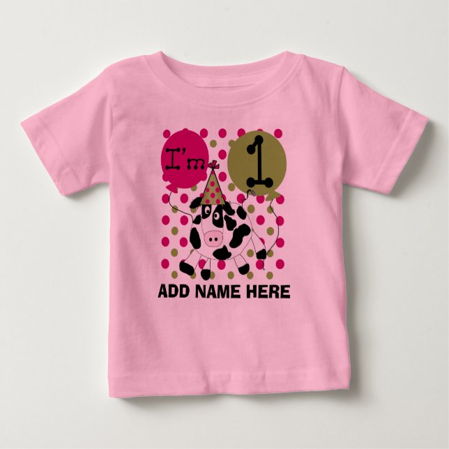Personalised Pink Cow 1st Birthday Tshirt (Front)