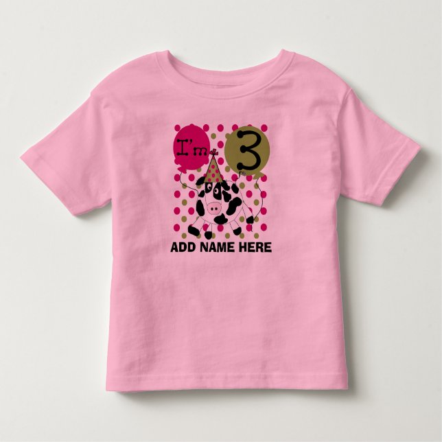 Personalised Pink Cow 3rd Birthday Tshirt (Front)