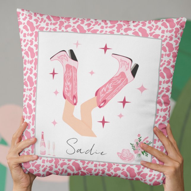 Personalised Pink Cowboy Boots & Bubbly Cushion (Creator Uploaded)