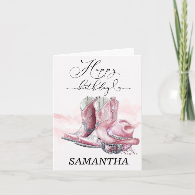 Personalised Pink Cowgirl birthday card  (Front)