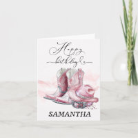 Personalised Pink Cowgirl birthday card 