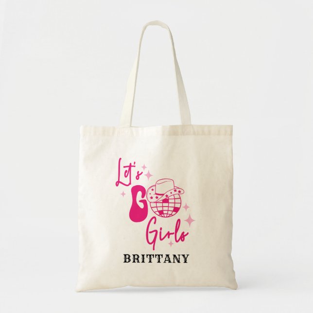 Personalised Pink Cowgirl Let's Go Girls Tote Bag (Front)