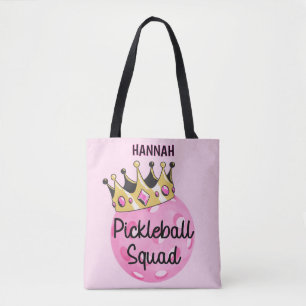 Personalised Pink Crown Pickleball Squad Tote Bag
