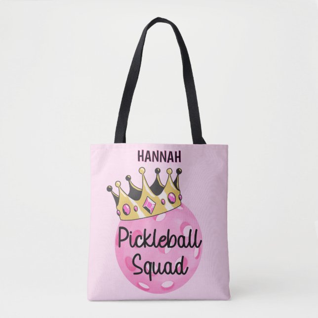 Personalised Pink Crown Pickleball Squad Tote Bag (Front)