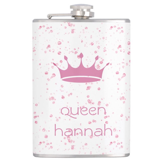 Personalised Pink Crown Queen  Hip Flask (Front)