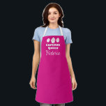 Personalised pink cupcake baking apron for women<br><div class="desc">Personalised pink cupcake baking apron for women. Cute kitchen aprons with cup cake silhouette logo. Add your own custom name and quote. Example; Cupcake Queen. Funny gift idea for friends,  family,  mum,  sister,  kids,  grandma etc. Also great for bakery shop,  workshop,  cooking,  BBQ and more. Medium and large sizes.</div>