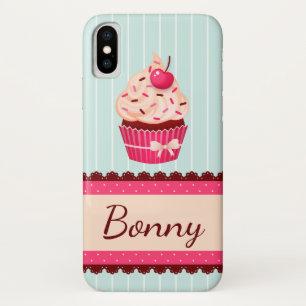 Personalised Pink Cupcake Mint Blue Background iPhone X Case