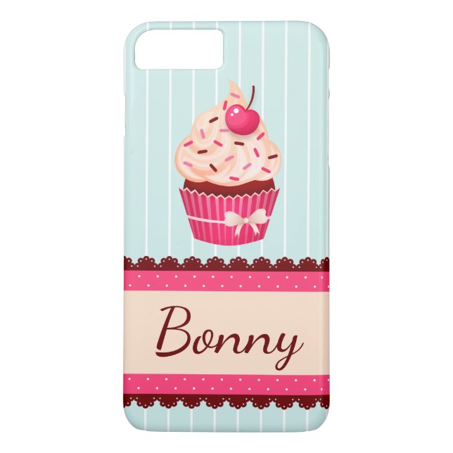 Personalised Pink Cupcake Mint Blue Background Case-Mate iPhone Case (Back)