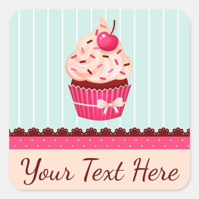 Personalised Pink Cupcake Mint Blue Background Square Sticker (Front)