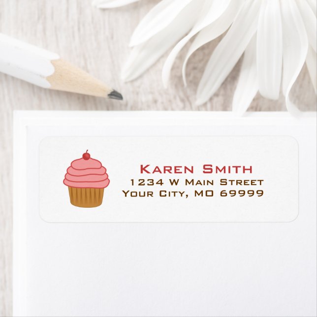 Personalised Pink Cupcake Return Address Label (Insitu)