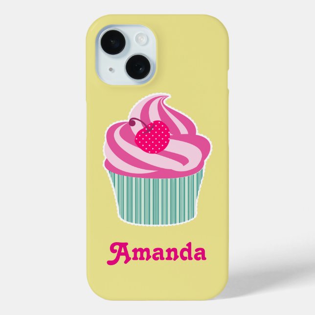 Personalised Pink Cupcake WIth Polka Dot Cherry Case-Mate iPhone Case (Back)