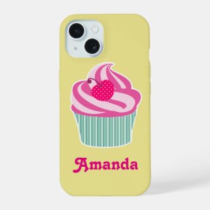 Personalised Pink Cupcake WIth Polka Dot Cherry iPhone 15 Case