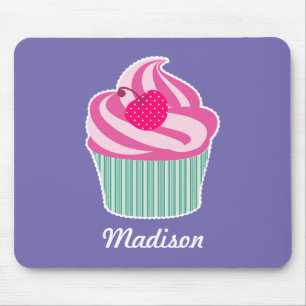 Personalised Pink Cupcake WIth Polka Dot Cherry Mouse Pad