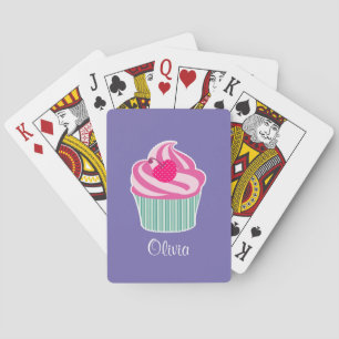 Personalised Pink Cupcake WIth Polka Dot Cherry Playing Cards