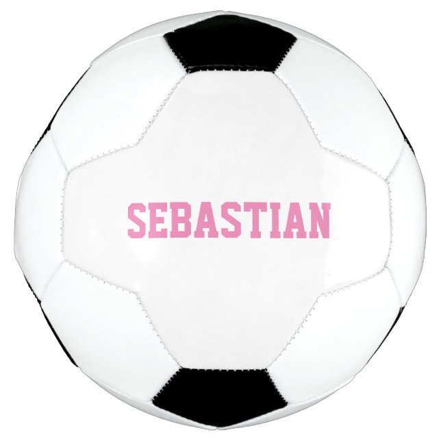 Personalised pink custom name sports team number soccer ball (Front)
