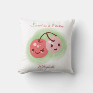 Personalised Pink Cute Pair of Cherries  Cushion