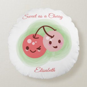 Personalised Pink Cute Pair of Cherries Round Cushion