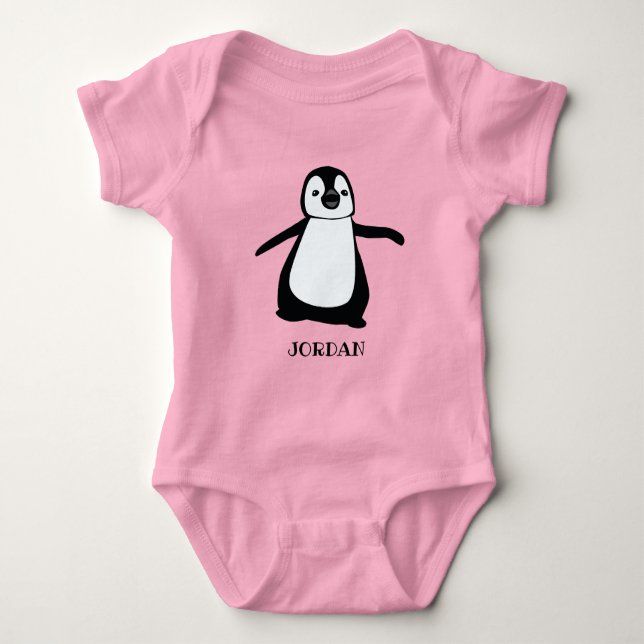 Personalised Pink cute penguin illustration baby Baby Bodysuit (Front)