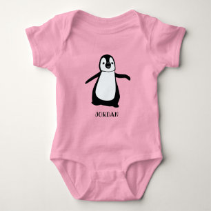 Personalised Pink cute penguin illustration baby Bodysuit