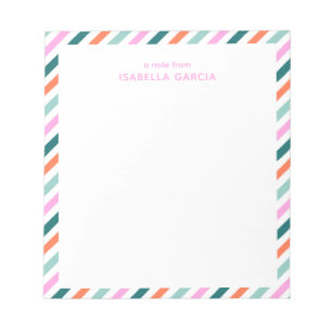 Personalised Pink Cute Striped Notepad