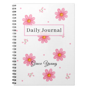 Personalised Pink Daisy Daily Journal Custom Name