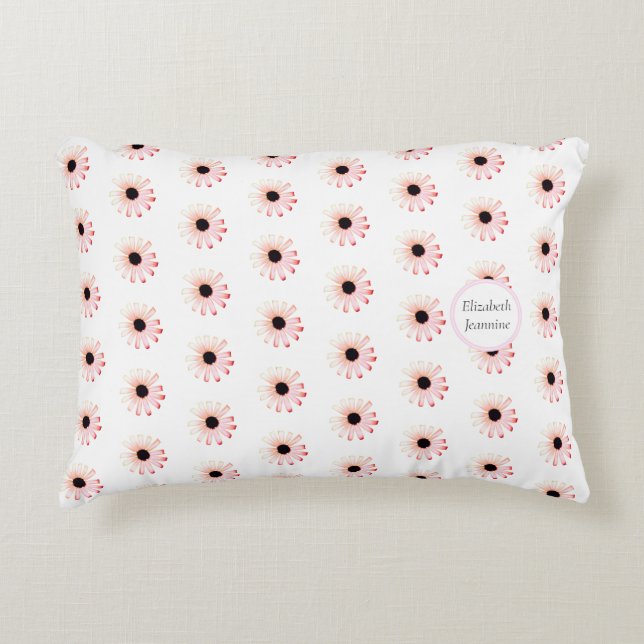 Personalised Pink Daisy Pattern Decorative Cushion (Front)